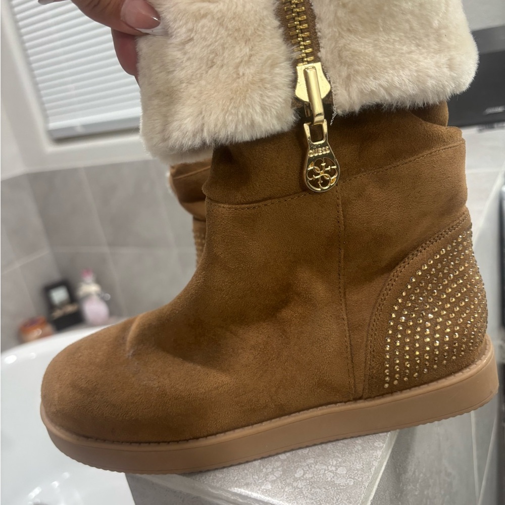 Women's Tan Suede Boots with Gold Accents
